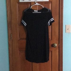 Black mesh top athletic stripe dress